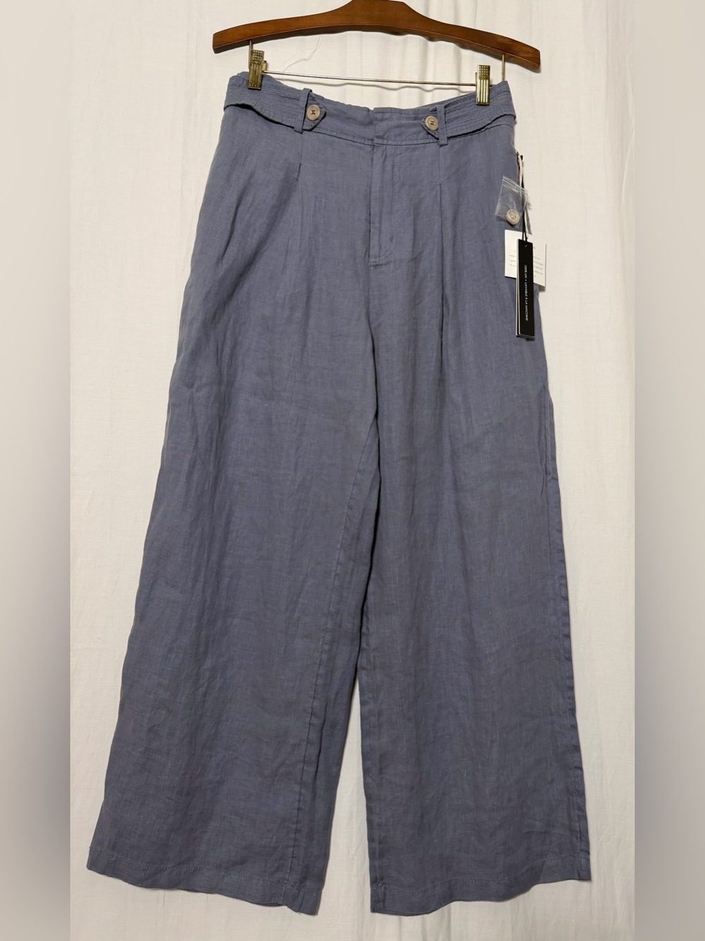 NWT Nicole Miller 100% Linen Pants w. Partial Elasticated waist Wide Leg Grey -8